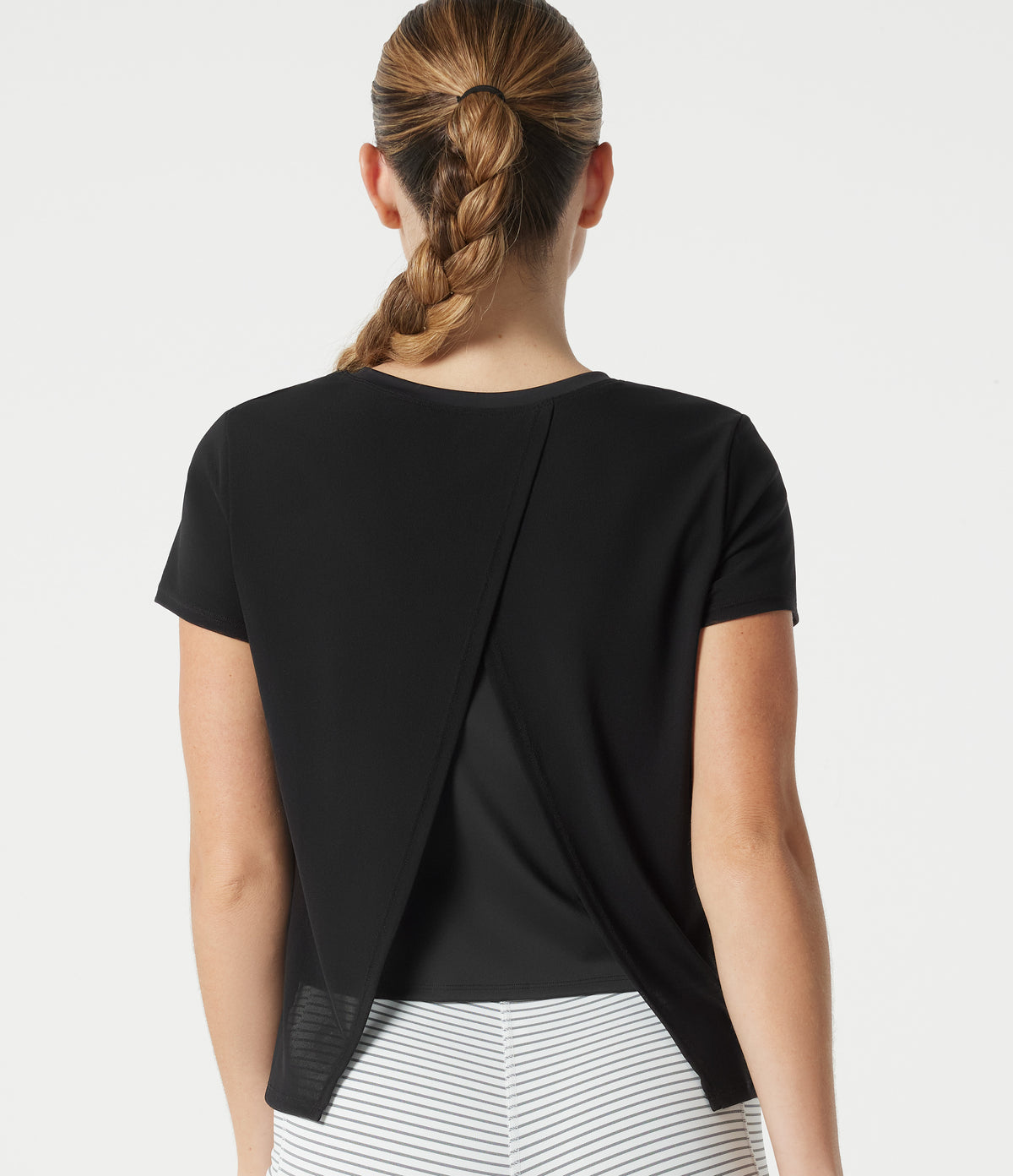 Airy Round Neck Mesh Overlay InstantCool Running Sports Top — Black — view 1