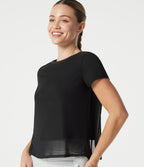Airy Round Neck Mesh Overlay InstantCool Running Sports Top — Black — view 5
