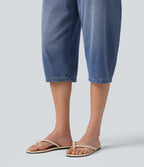 Low Rise Capri Casual Barrel Leg Jeans with Pockets — Estate Blue Denim — view 7
