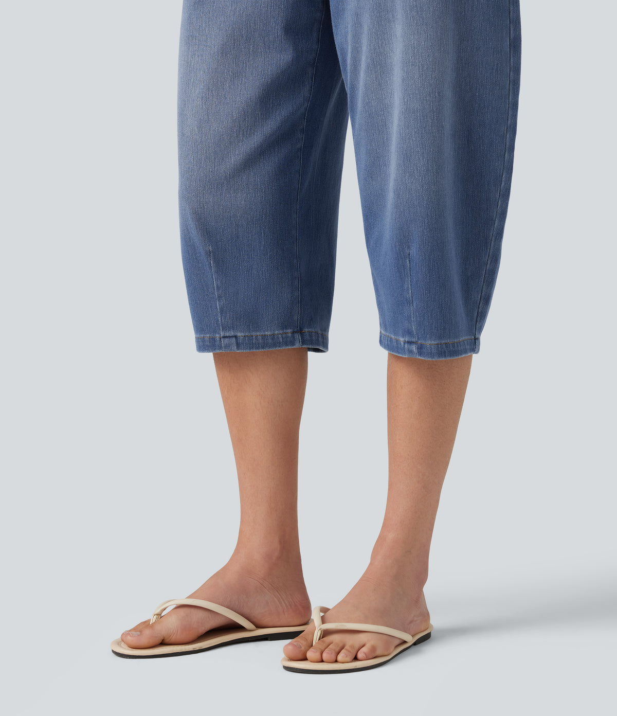 Low Rise Capri Casual Barrel Leg Jeans with Pockets — Estate Blue Denim — view 7