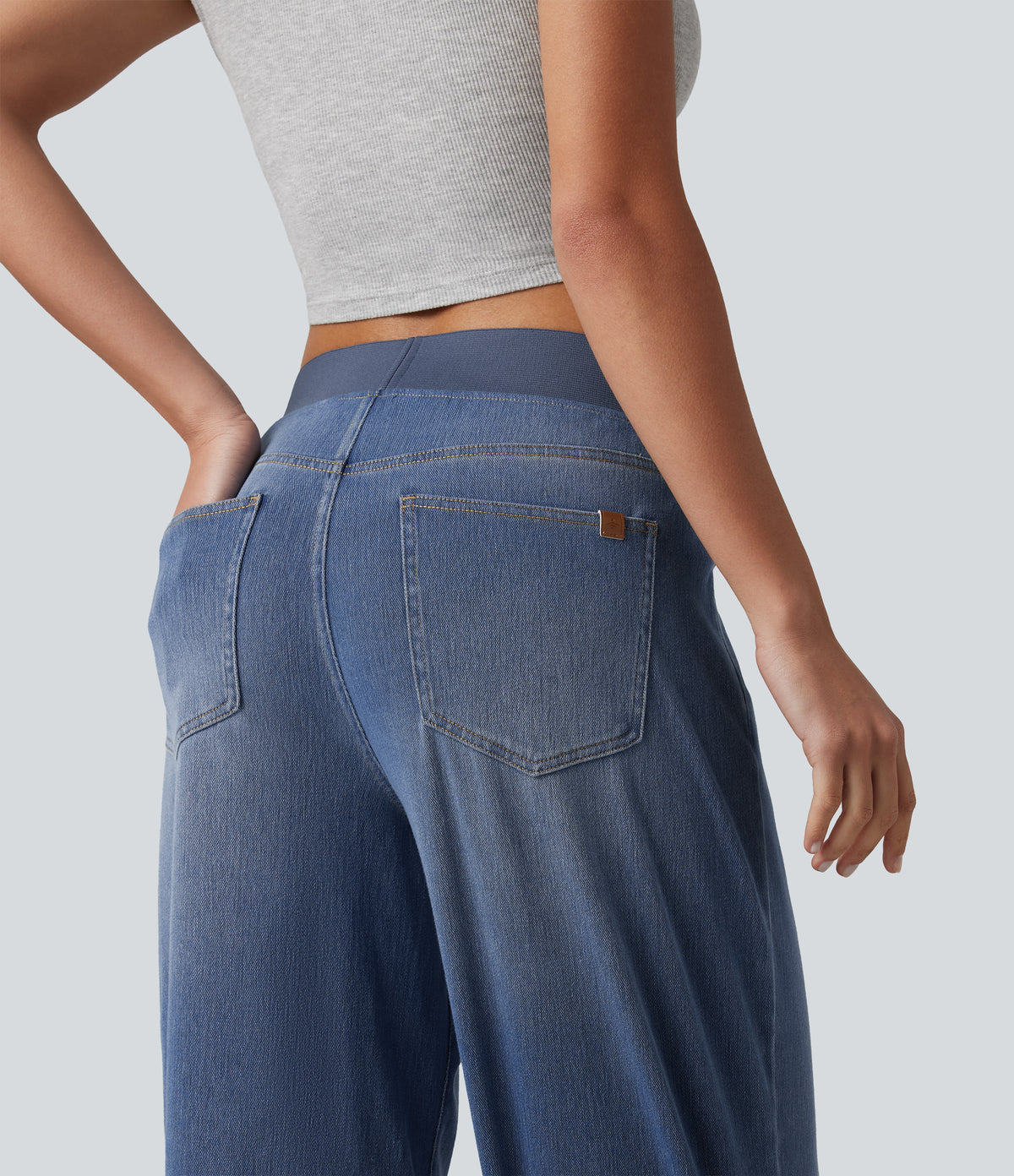 Low Rise Capri Casual Barrel Leg Jeans with Pockets — Estate Blue Denim — view 6