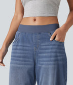 Low Rise Capri Casual Barrel Leg Jeans with Pockets — Estate Blue Denim — view 5
