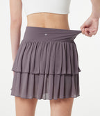 Crossover High-waisted 2-in-1 Tiered Mesh Mini Tennis Flowy Skirt with Pockets — Lilac Blush — view 5
