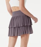 Crossover High-waisted 2-in-1 Tiered Mesh Mini Tennis Flowy Skirt with Pockets — Lilac Blush — view 2