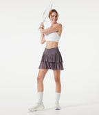 Crossover High-waisted 2-in-1 Tiered Mesh Mini Tennis Flowy Skirt with Pockets — Lilac Blush — view 7