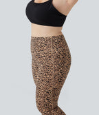 Plus Size Leopard Print High Waisted Tummy Control Yoga Leggings with Pockets — Tan Leopard — view 5