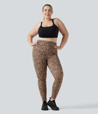 Plus Size Leopard Print High Waisted Tummy Control Yoga Leggings with Pockets — Tan Leopard — view 8