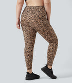 Plus Size Leopard Print High Waisted Tummy Control Yoga Leggings with Pockets — Tan Leopard — view 2