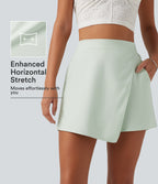 High Waisted Baggy Casual Linen-Blend Shorts with Pockets — Pale Aqua — view 1