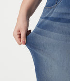 Denim Plus Size High Waisted Crossover Tummy Control Casual Baggy Shorts with Pockets — Tide Blue Denim — view 4