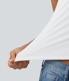 Airy U Neck Built-in Bra Contrast Lace Cut Out Cool Touch Casual Tank Top — White — view 6
