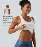 Airy U Neck Built-in Bra Contrast Lace Cut Out Cool Touch Casual Tank Top — White — view 1