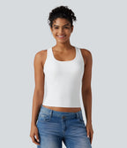 Airy U Neck Built-in Bra Contrast Lace Cut Out Cool Touch Casual Tank Top — White — view 3