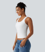 Airy U Neck Built-in Bra Contrast Lace Cut Out Cool Touch Casual Tank Top — White — view 4