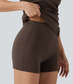 Airy Round Neck Sleeveless Ruched Built-in Bra 2-Piece Cool Touch Casual Bodycon Dress with Tummy Control Shorts — Chocolate Martini — view 3