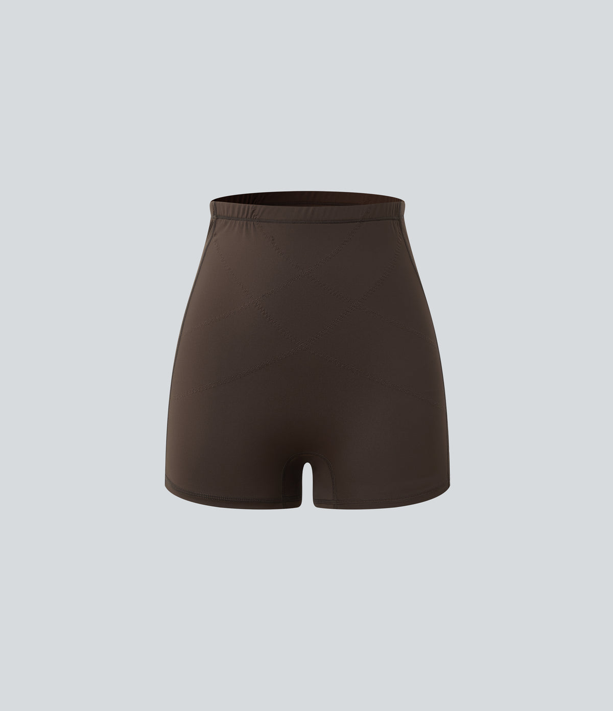 Airy Round Neck Sleeveless Ruched Built-in Bra 2-Piece Cool Touch Casual Bodycon Dress with Tummy Control Shorts — Chocolate Martini — view 8