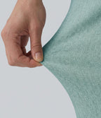 Crossover High-waisted Ruched Casual Linen-Feel Baggy Trousers with Pockets — Silverwood Sage — view 4