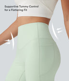 High Waisted Tummy Control Shaping Training Biker Shorts 5'' with Pockets — Dusty Aqua — view 4
