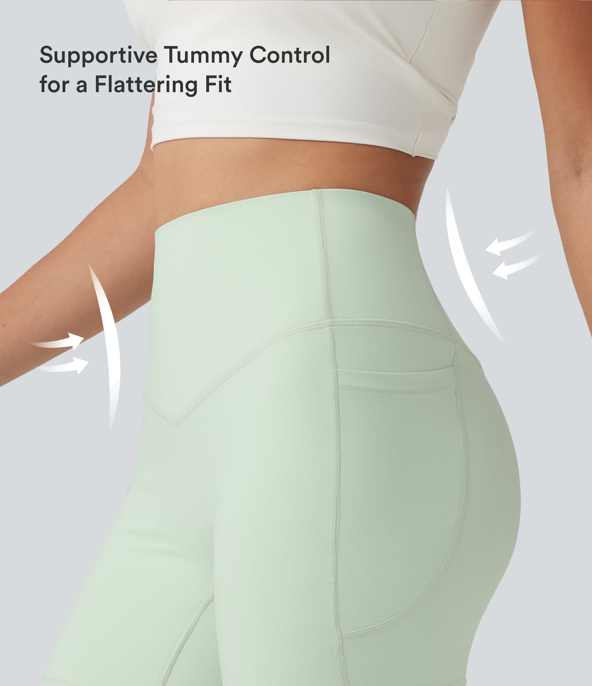High Waisted Tummy Control Shaping Training Biker Shorts 5'' with Pockets — Dusty Aqua — view 4