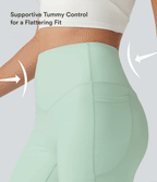 High Waisted Tummy Control Shaping Training Biker Shorts 5'' with Pockets — Dusty Aqua — view 3