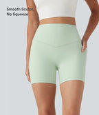 High Waisted Tummy Control Shaping Training Biker Shorts 5'' with Pockets — Dusty Aqua — view 7