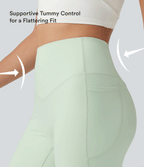 High Waisted Tummy Control Shaping Training Biker Shorts 7'' with Pockets — Dusty Aqua — view 3