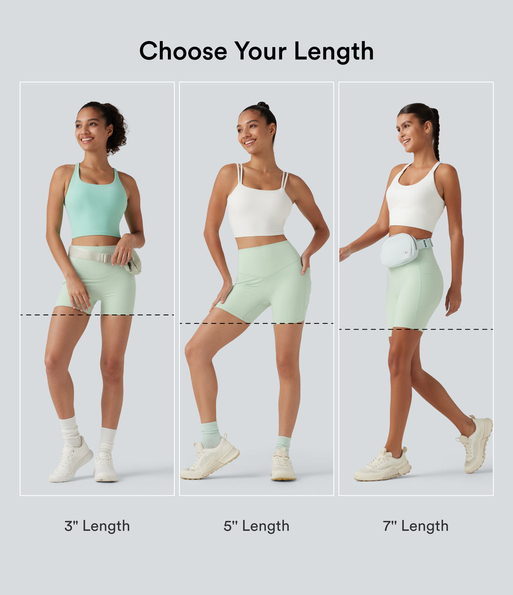 High Waisted Tummy Control Shaping Training Biker Shorts 7'' with Pockets — Dusty Aqua — view 2
