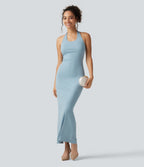 Ribbed Knit Halter Bodycon Midi Dress — Light Foggy Blue — view 7
