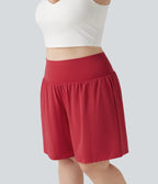 Plus Size Airy Super High Waisted 2-in-1 Cool Touch Yoga Shorts 9'' with Pockets — Winterberry — view 7