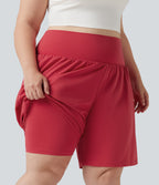 Plus Size Airy Super High Waisted 2-in-1 Cool Touch Yoga Shorts 9'' with Pockets — Winterberry — view 6