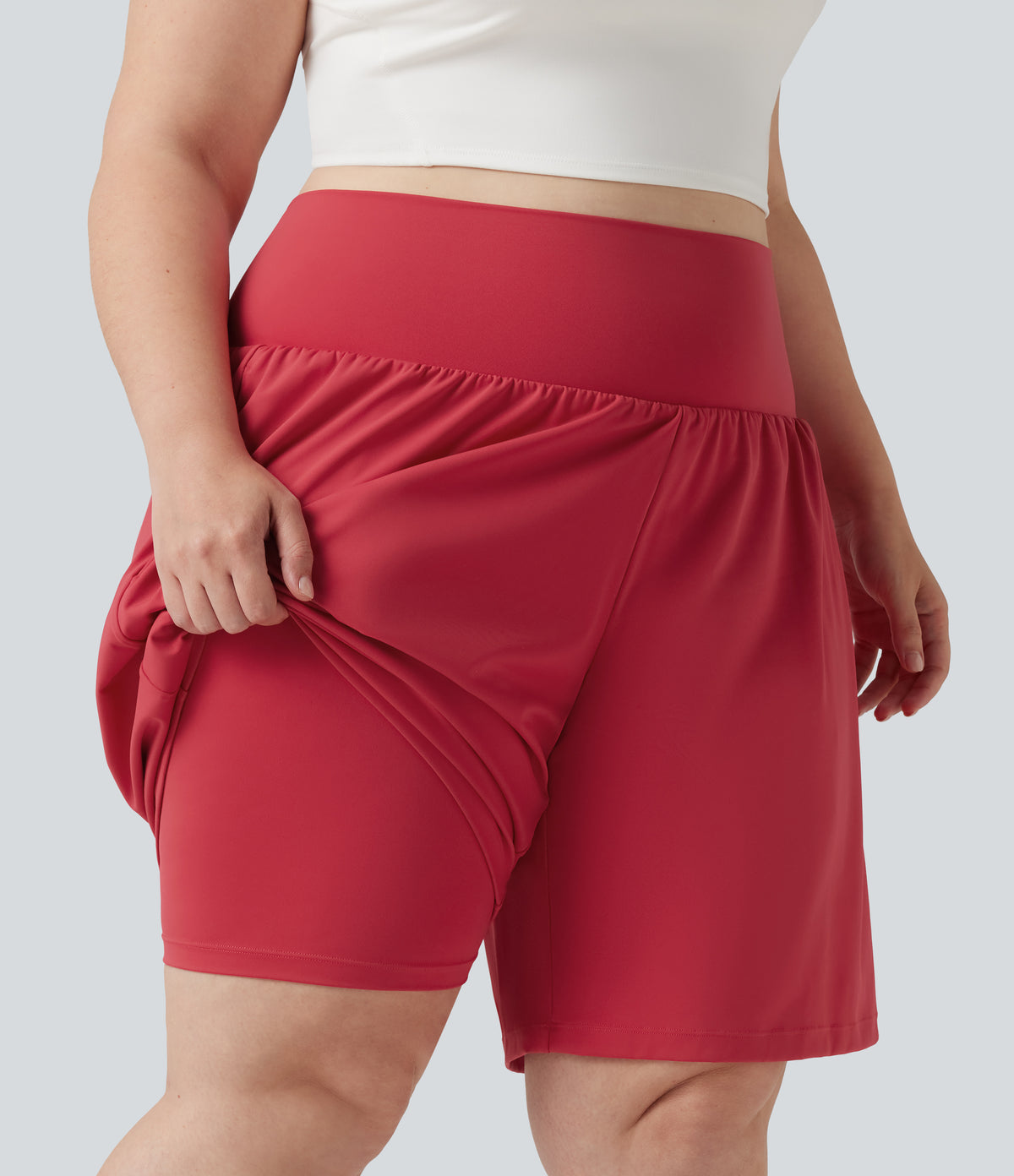 Plus Size Airy Super High Waisted 2-in-1 Cool Touch Yoga Shorts 9'' with Pockets — Winterberry — view 6