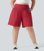 Plus Size Airy Super High Waisted 2-in-1 Cool Touch Yoga Shorts 9'' with Pockets — Winterberry — view 4