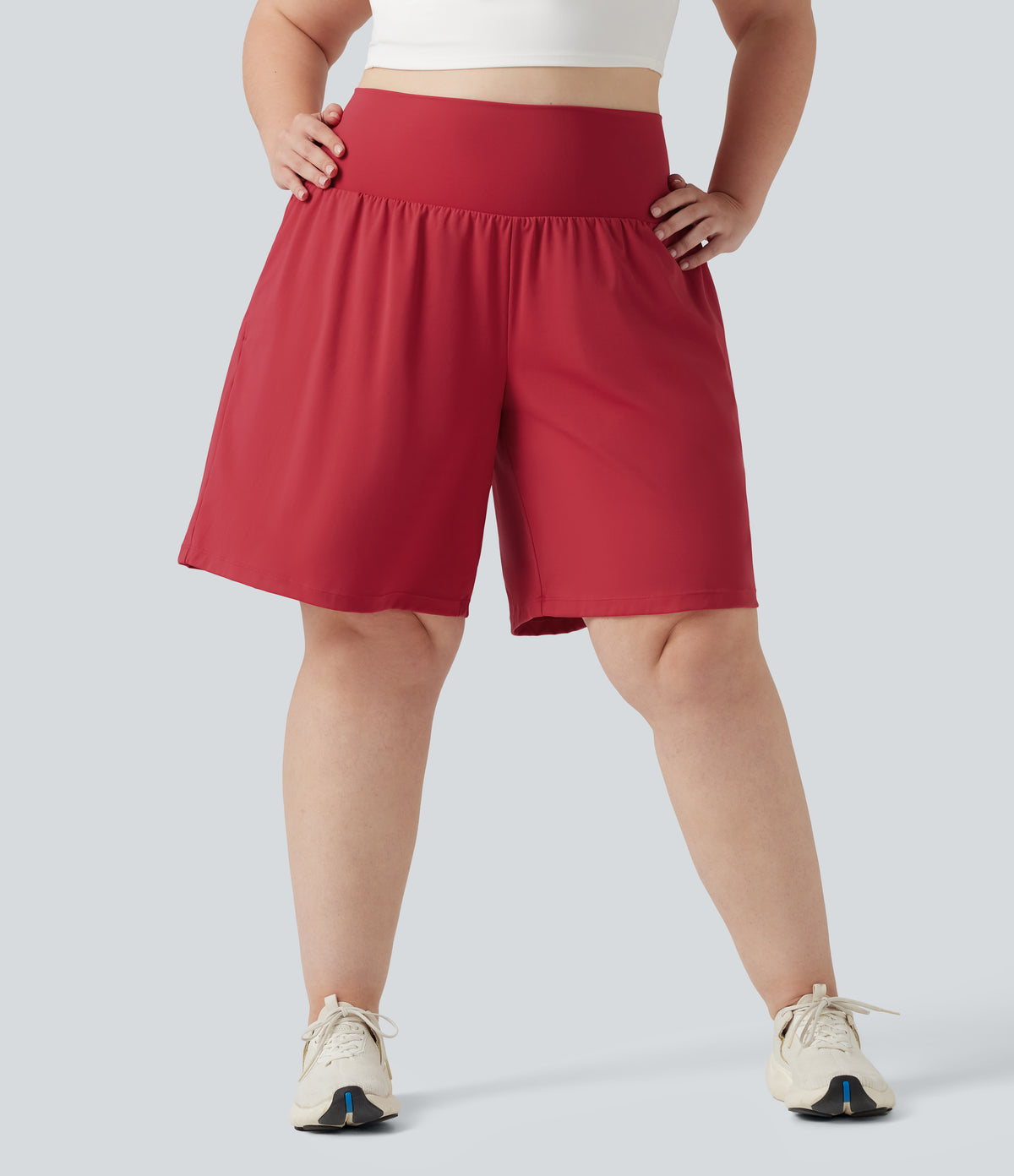 Plus Size Airy Super High Waisted 2-in-1 Cool Touch Yoga Shorts 9'' with Pockets — Winterberry — view 4
