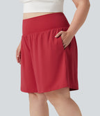 Plus Size Airy Super High Waisted 2-in-1 Cool Touch Yoga Shorts 9'' with Pockets — Winterberry — view 5