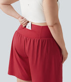 Plus Size Airy Super High Waisted 2-in-1 Cool Touch Yoga Shorts 9'' with Pockets — Winterberry — view 8