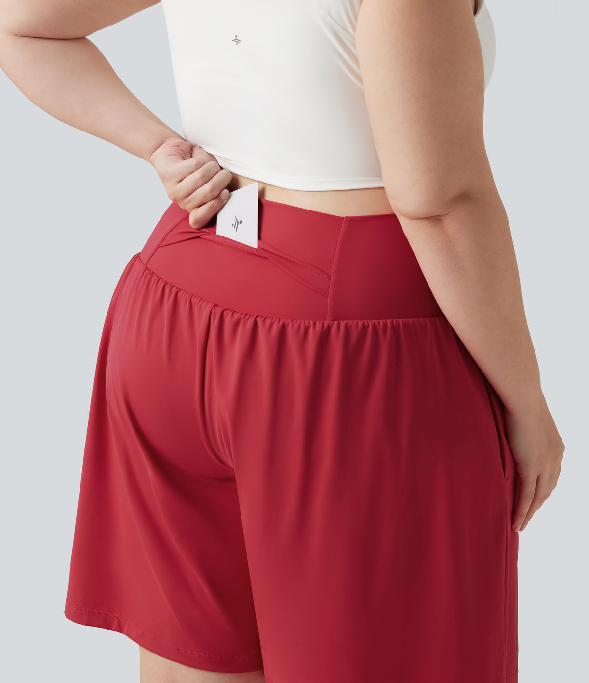 Plus Size Airy Super High Waisted 2-in-1 Cool Touch Yoga Shorts 9'' with Pockets — Winterberry — view 8