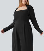 Plus Size Built-in Bra Long Sleeve Wide Leg Jumpsuit — Black — view 6