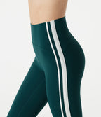 High Waisted Tummy Control Side Stripe Pedal Pusher Yoga Leggings — June Bug — view 4