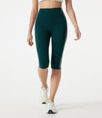 High Waisted Tummy Control Side Stripe Pedal Pusher Yoga Leggings — June Bug — view 3