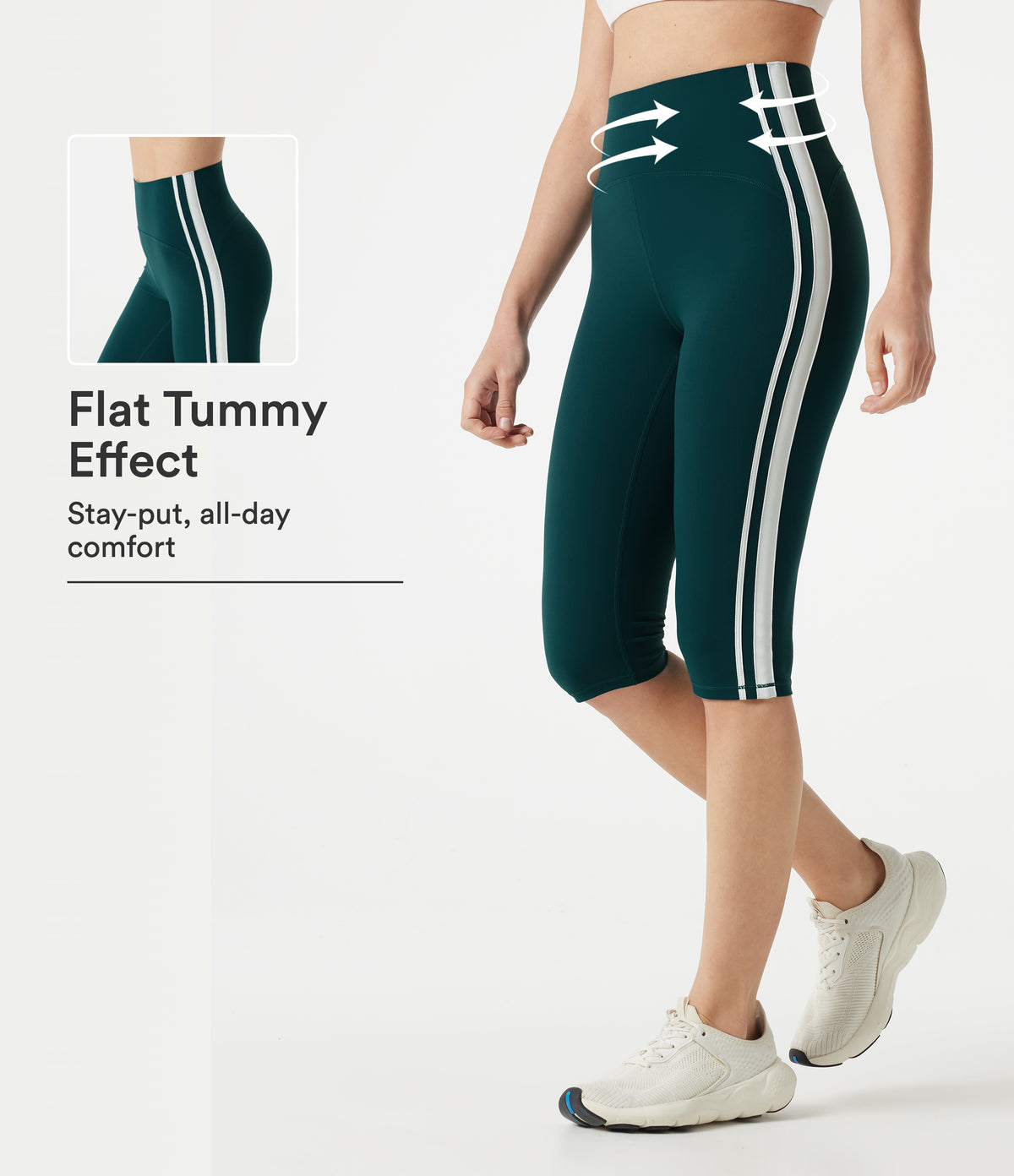 High Waisted Tummy Control Side Stripe Pedal Pusher Yoga Leggings — June Bug — view 1