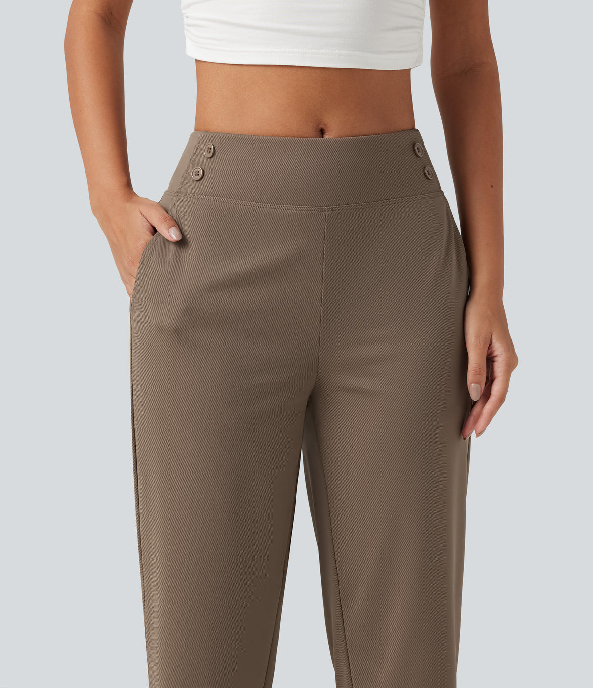 Mid Rise Quick Dry Capri Golf Trousers with Pockets-UPF40+ — Shitake — view 6