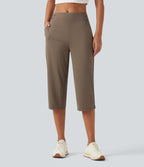 Mid Rise Quick Dry Capri Golf Trousers with Pockets-UPF40+ — Shitake — view 3