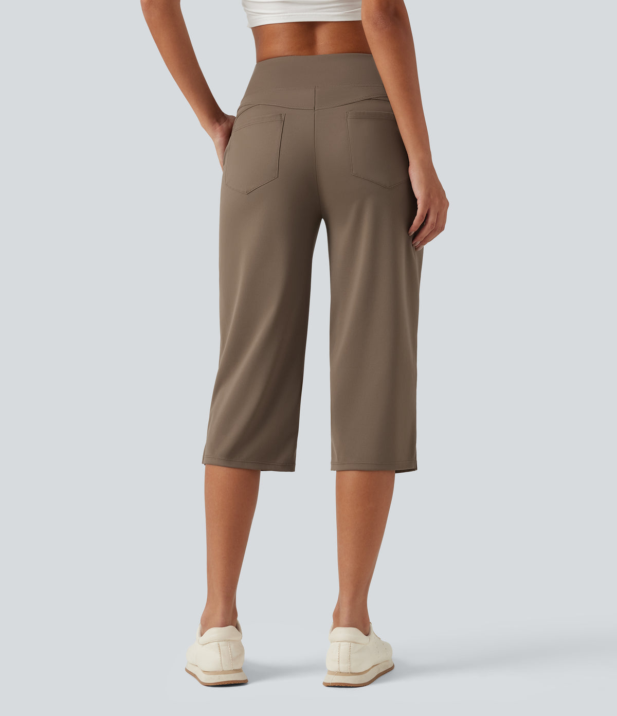 Mid Rise Quick Dry Capri Golf Trousers with Pockets-UPF40+ — Shitake — view 2