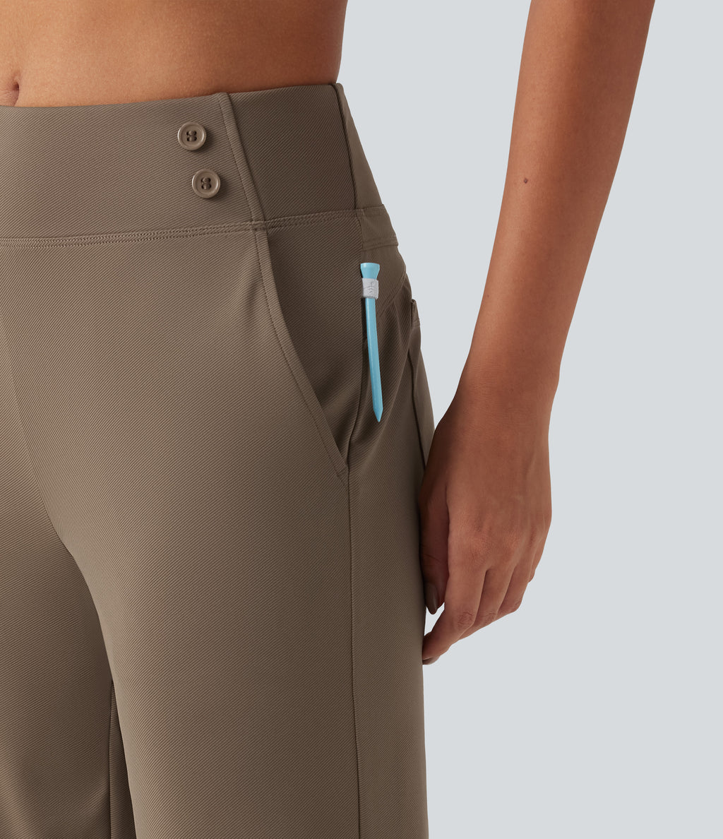 Mid Rise Quick Dry Capri Golf Trousers with Pockets-UPF40+ — Shitake — view 7