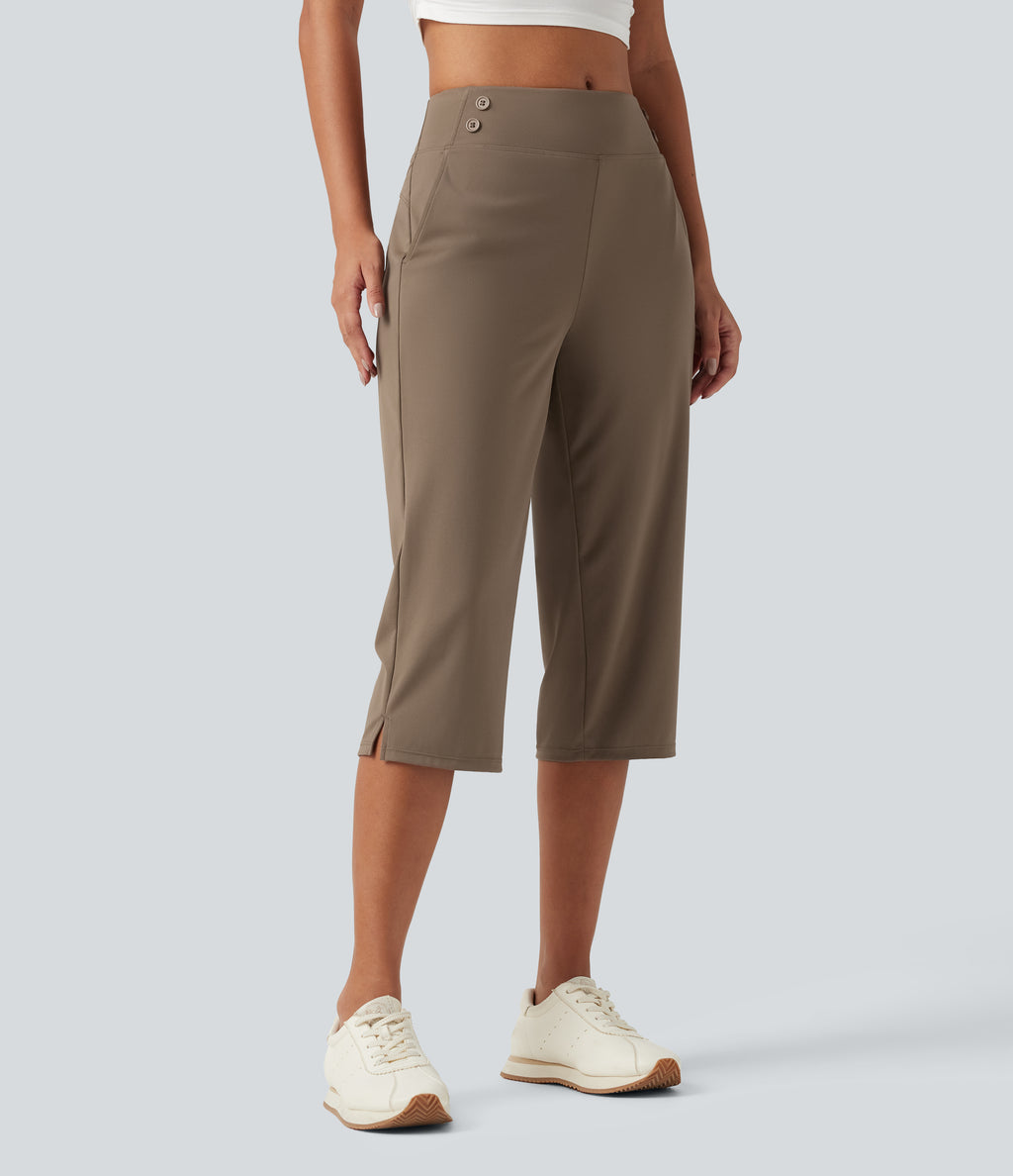 Mid Rise Quick Dry Capri Golf Trousers with Pockets-UPF40+ — Shitake — view 4