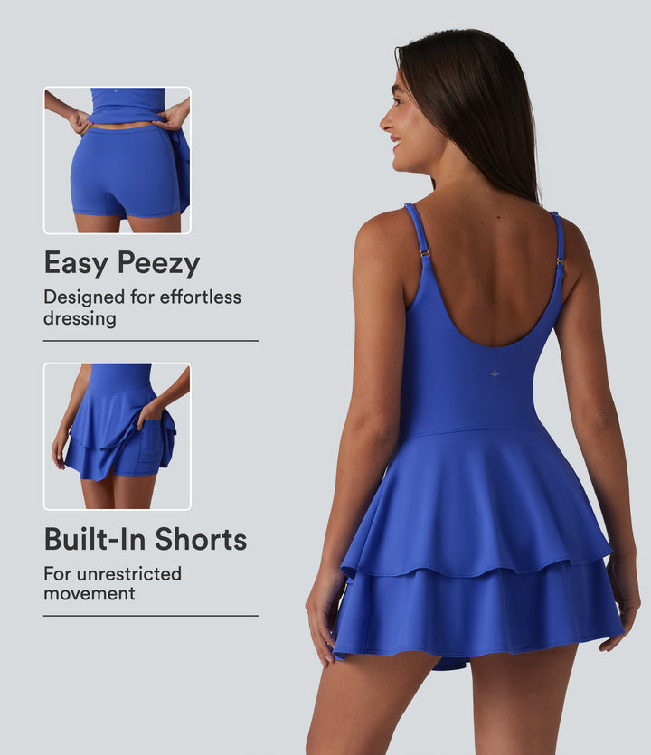 Airy Built-in Bra 2-in-1 Tiered InstantCool Mini Tennis Active Dress with Pockets-Edition — Aster Blue — view 1
