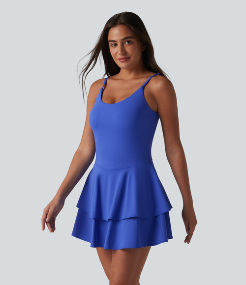 Airy Built-in Bra 2-in-1 Tiered InstantCool Mini Tennis Active Dress with Pockets-Edition — Aster Blue — view 2