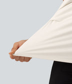 Mock Neck Cap Sleeve Tie Back Ruched Work Blouse — Whisper White — view 8