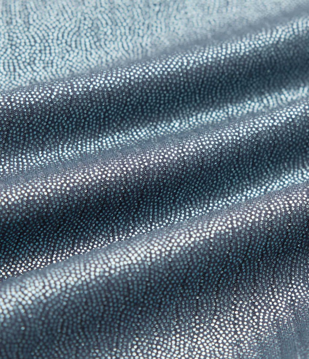 Ribbed Knit High Waisted Foil Print Yoga Leggings with Pockets — Sea Fog Blue — view 8