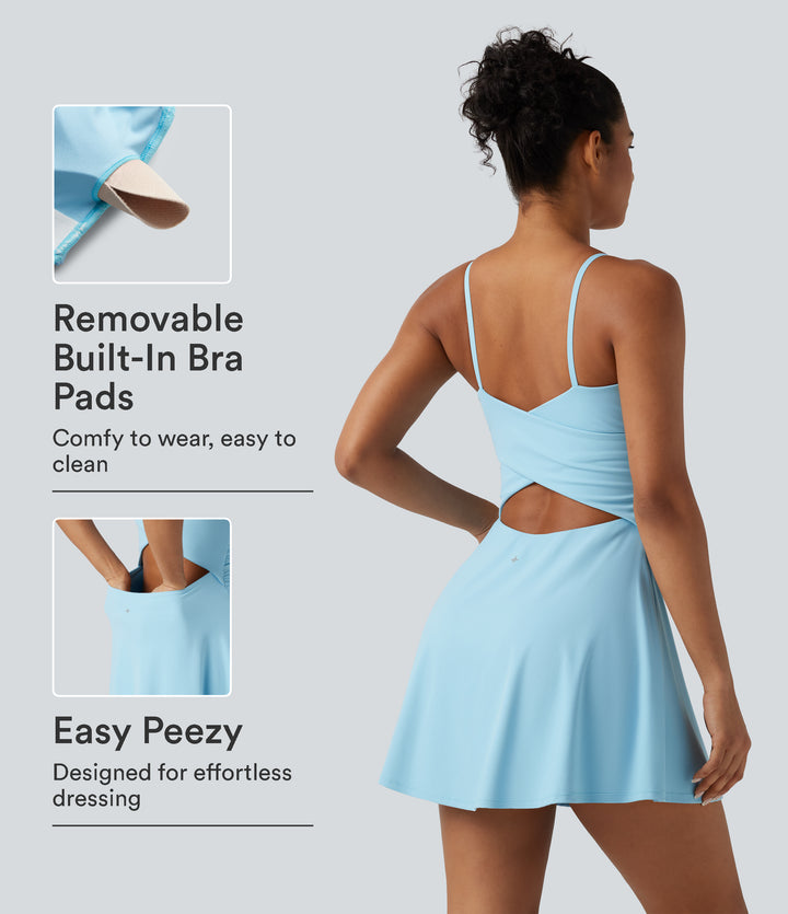 Airy Built-in Bra 2-in-1 Cool Touch Mini Yoga Active Dress with Pockets-Edition — Spun Sugar — view 1